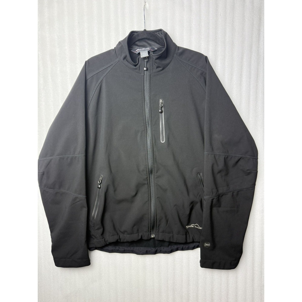 Eddie Bauer 365 Casual Mens Black Softshell Full Zip Jacket Stretch Size L